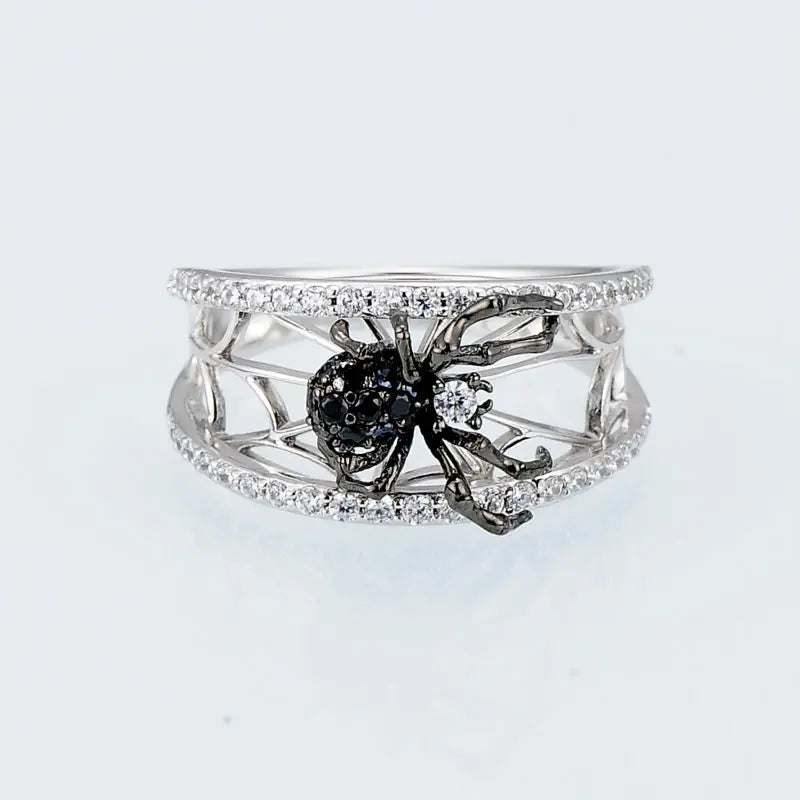 Black Spider | Black Spinel | White Zirconia | Sterling Silver | Ring
