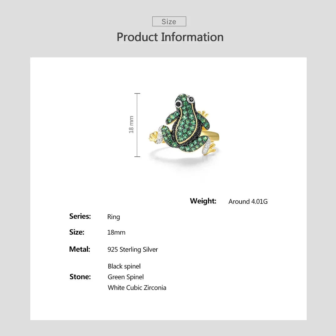 Green Frog | Green Spinel | Black Spinel | White Zirconia | Sterling Silver | 18K Gold | Ring