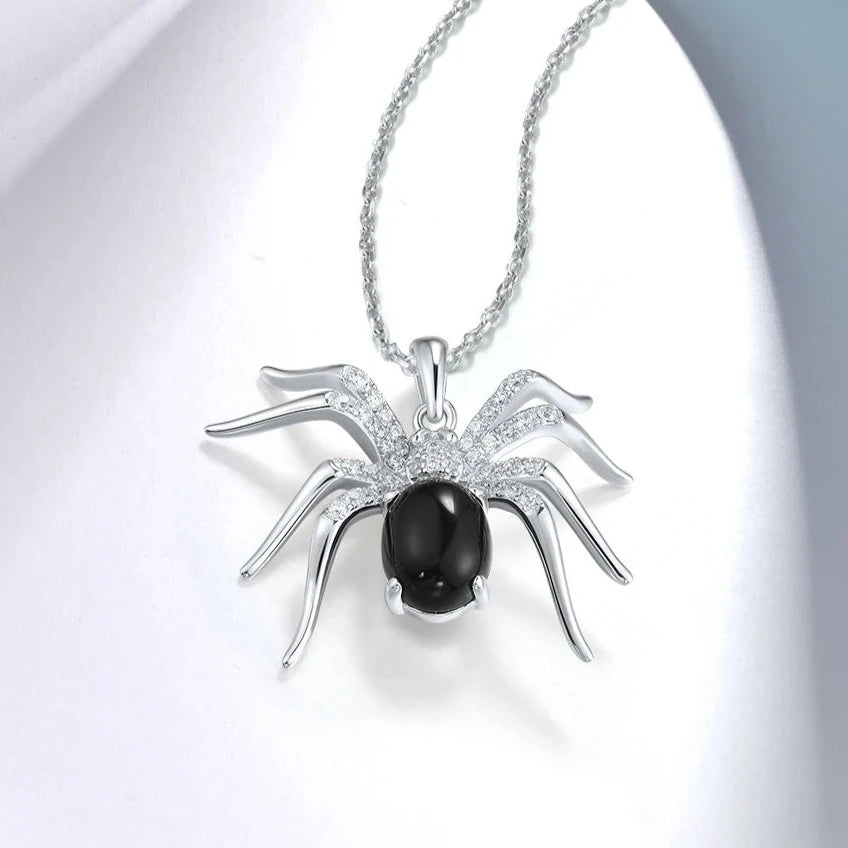 Spider | Black Agate | White Cubic Zirconia | Sterling Silver | Pendant