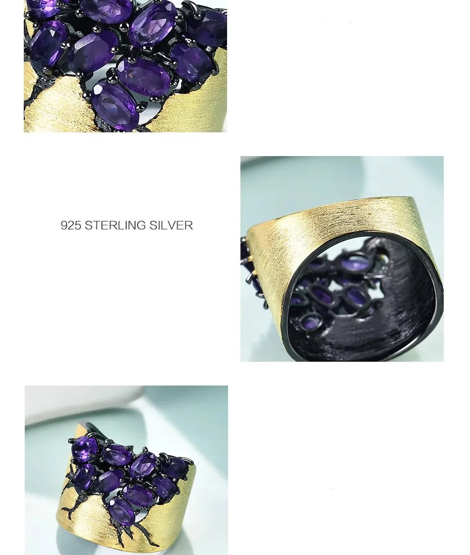 Enchanted Forest Earthly Treasure | Amethyst | London Blue Topaz | Peridot | Sterling Silver | 18K Gold | Ring