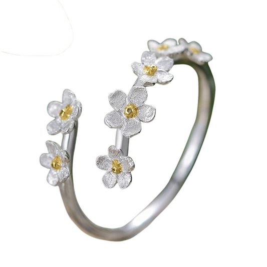 Bacopa Flower Cluster | Sterling Silver | 18K Gold | Adjustable Ring