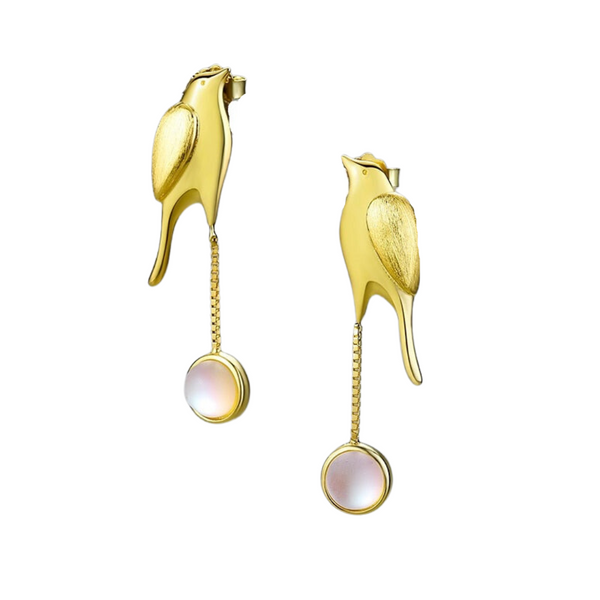 Bird & Moon | Sterling Silver | 18K Gold | Moonstone | Earrings