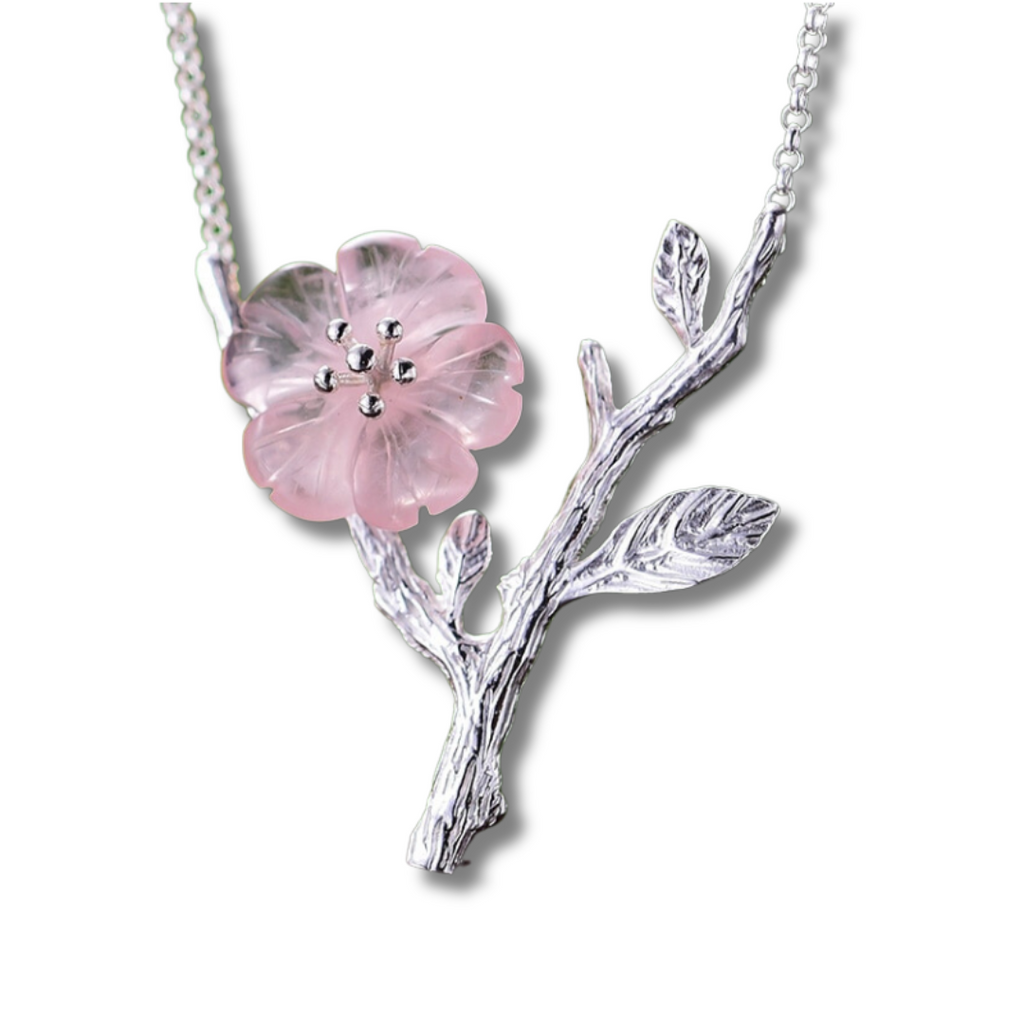 Cherry Blossom Branch | Crystal Quartz | Sterling Silver | Necklace