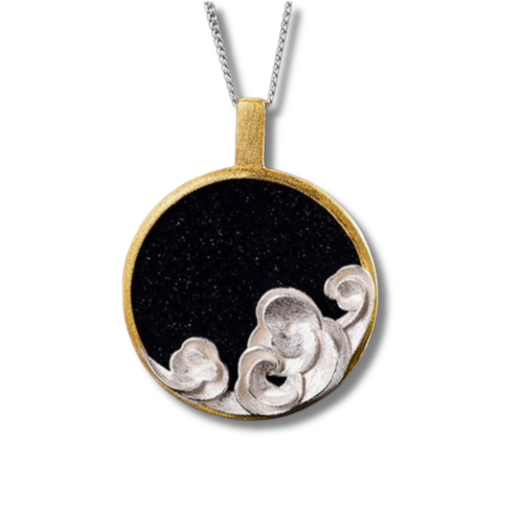 Clouds On A Starry Night | Sterling Silver | 18K Gold | Sandstone | Pendant