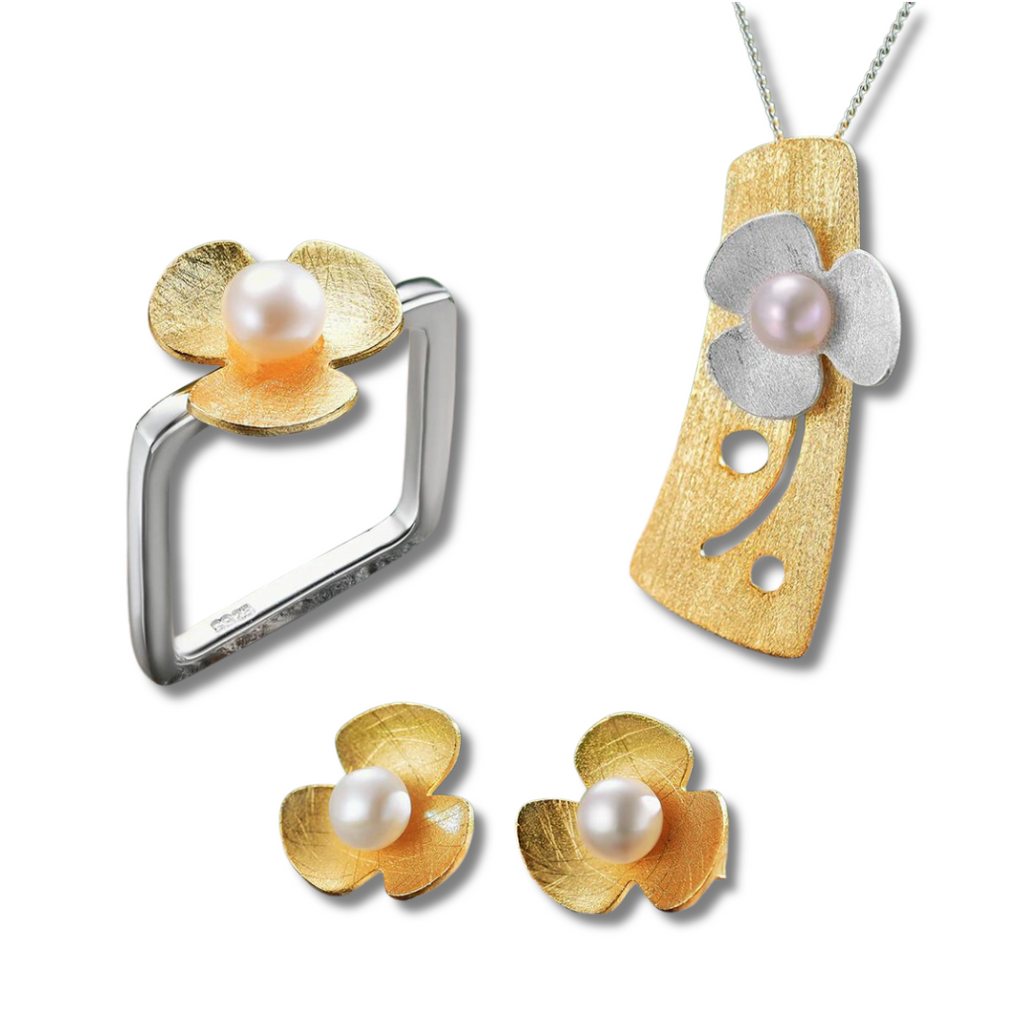 Clover | Freshwater Pearls | Sterling Silver | 18K Gold | Jewelry Set