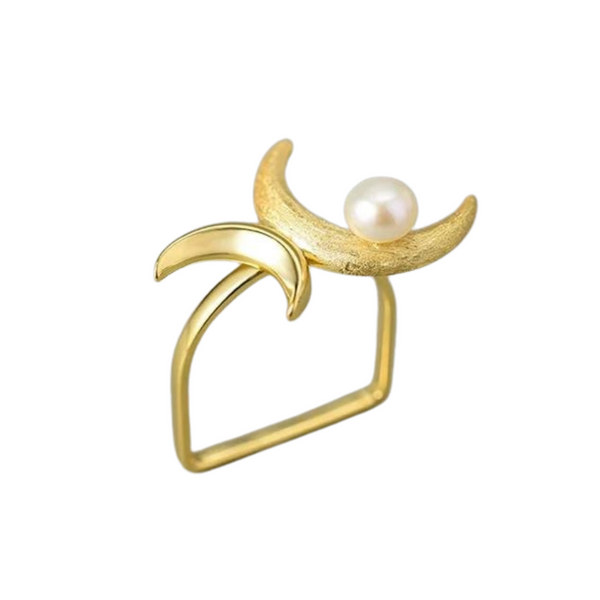 Crescent Moons | Sterling Silver | 18K Gold | Freshwater Pearl | Ring