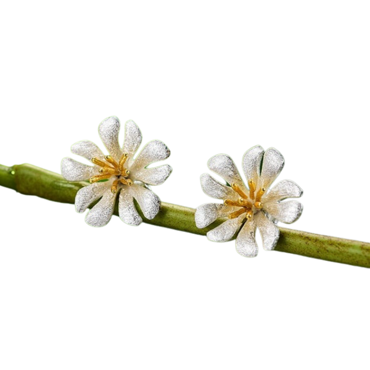 Delicate Tropical Flower | Sterling Silver | 18K Gold | Stud Earrings