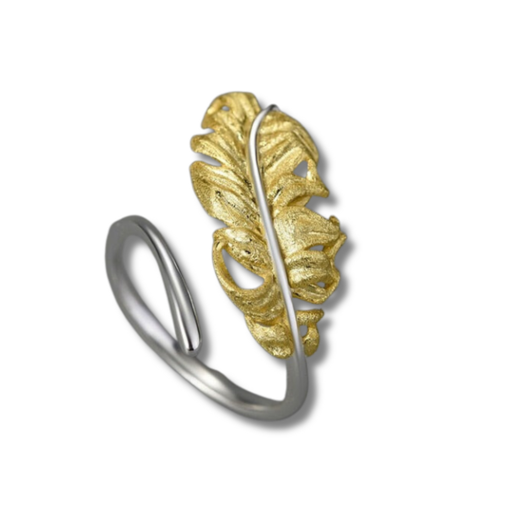 Feather | Sterling Silver | 18K Gold | Adjustable Ring
