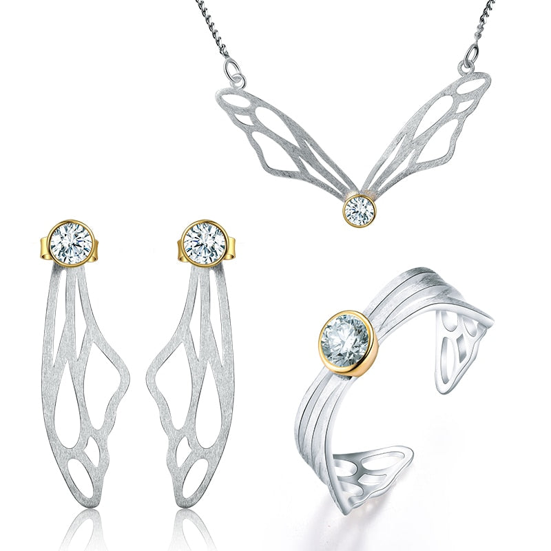 Fairy Wings | Zirconia | Sterling Silver | 18K Gold | Jewelry Set