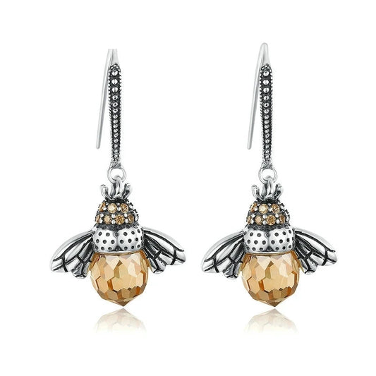 Crystal Bumble Bees | Sterling Silver | 18K Gold | Zirconia | Dangle Earrings