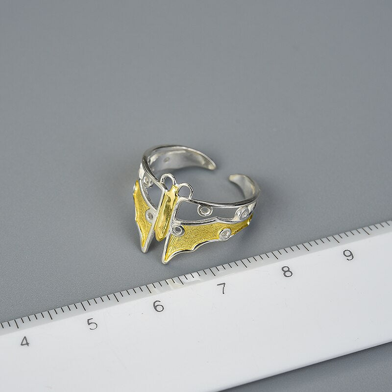 Luna Moth | Sterling Silver | 18K Gold | Adjustable Ring