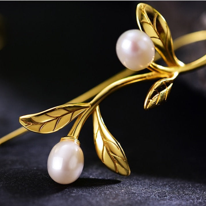 Olive Branch & Leaves | White Freshwater Pearls | Sterling Silver | Jewelry Set