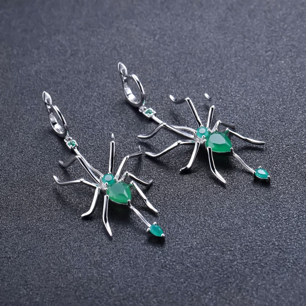 Green Spiders | Agate | Sterling Silver | Jewelry Set