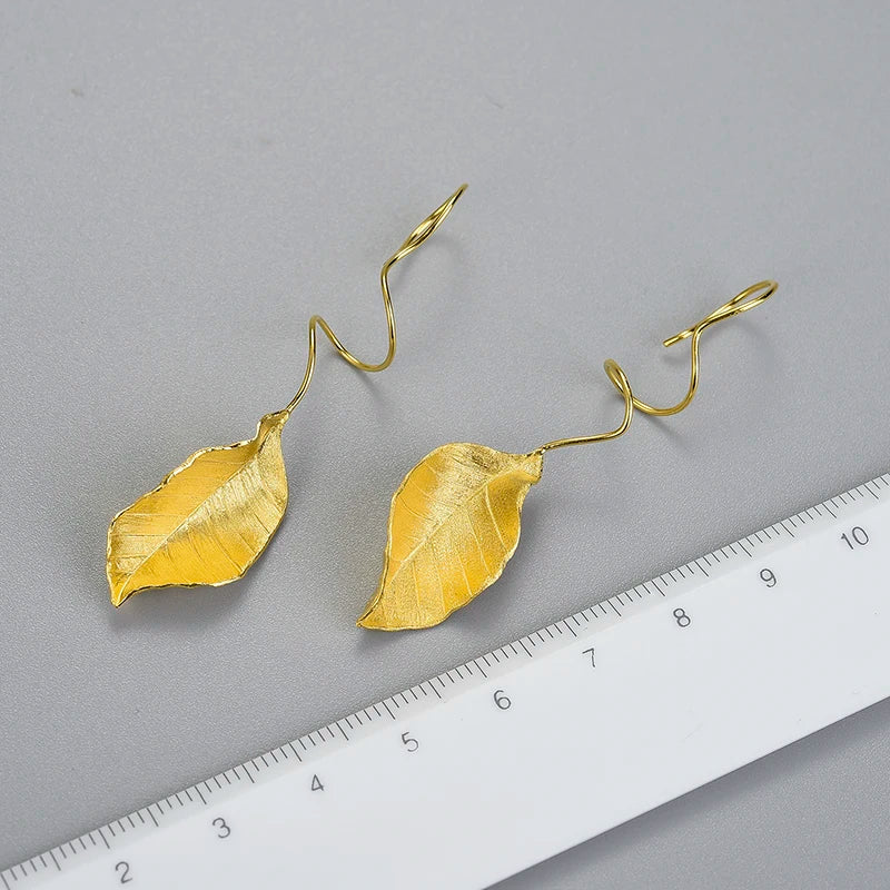 Falling Leaf | Sterling Silver | 18K Gold | Dangle Earrings