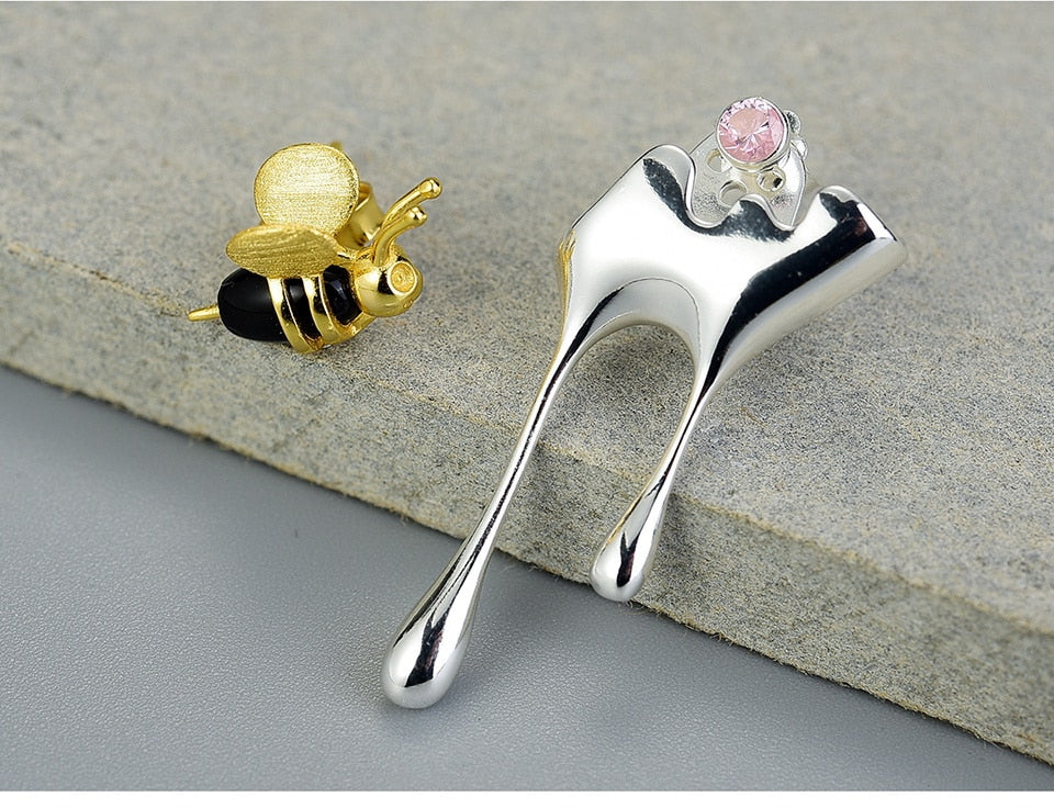 Dripping Honey Bee | Zircon | Agate | Sterling Silver | 18K Gold | Jewelry Set