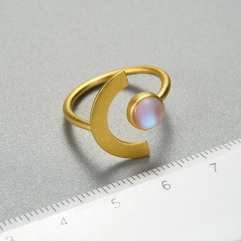 Celestial | Moonstone | Sterling Silver | 18K Gold | Adjustable Ring