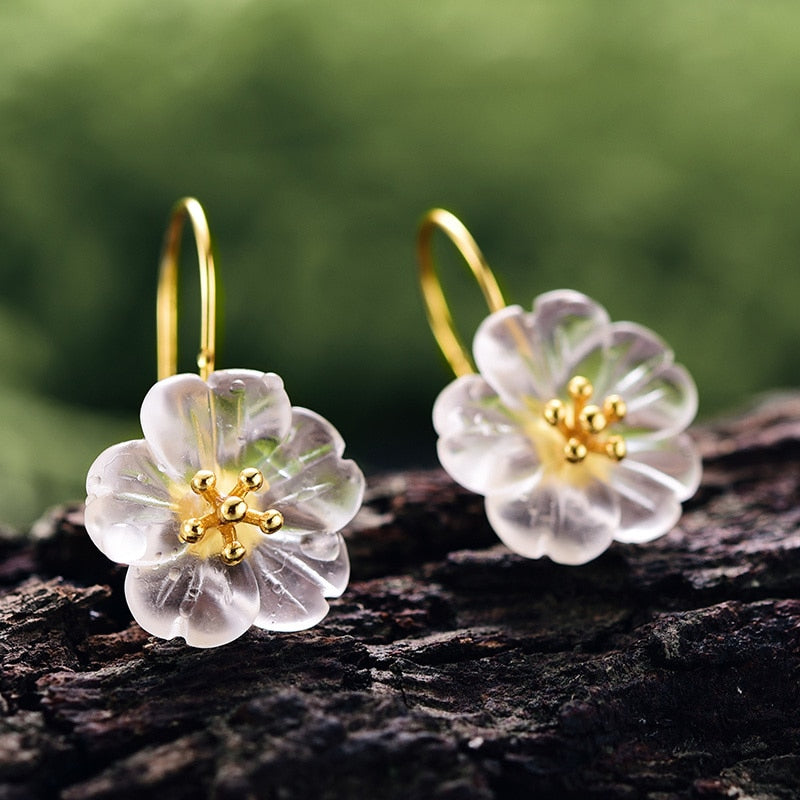 Cherry Blossom | Crystal Quartz | Sterling Silver | Dangle Earrings