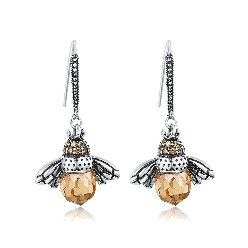 Crystal Bumble Bees | Sterling Silver | 18K Gold | Zirconia | Dangle Earrings