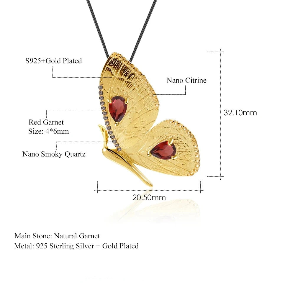 Butterfly | Sterling Silver | 18K Gold | Diopside | Garnet | Amethyst | Necklace or Brooch