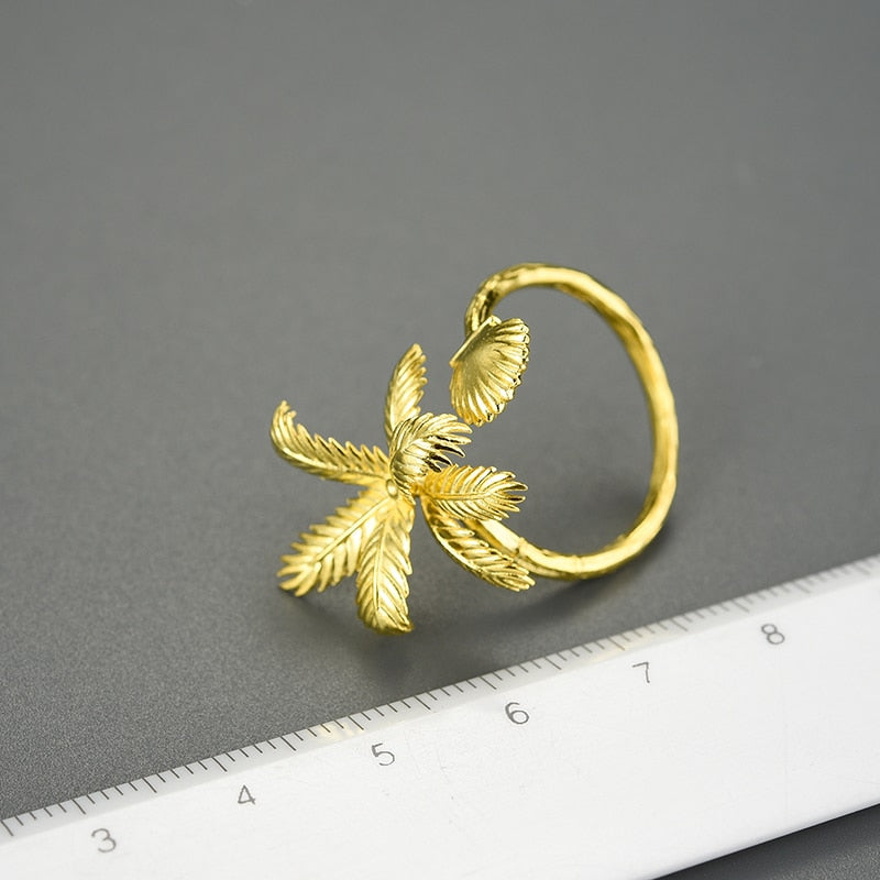 Palm Tree & Seashell | Sterling Silver | 18K Gold | Adjustable Ring