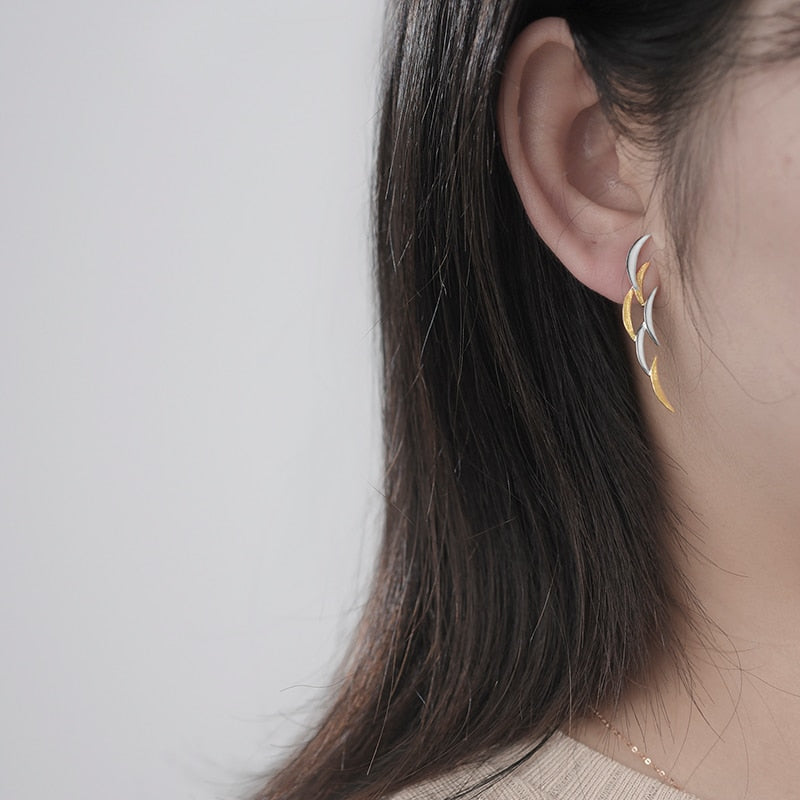 Crescent Moon Cluster | Sterling Silver | 18K Gold | Earrings