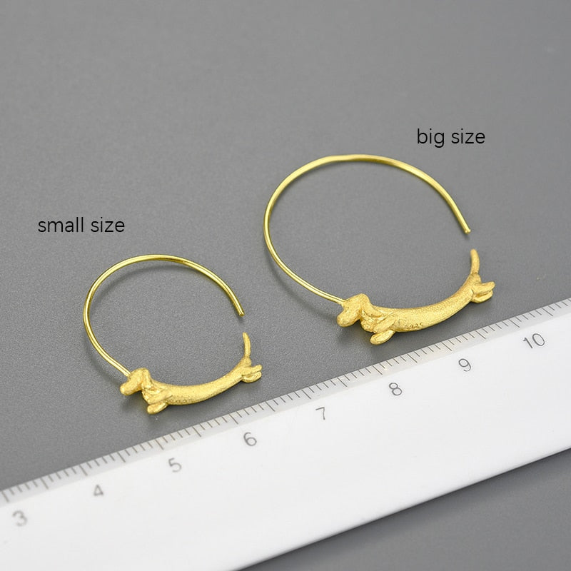 Running Dachshund Dog | Sterling Silver | 18K Gold | Hoop Earrings