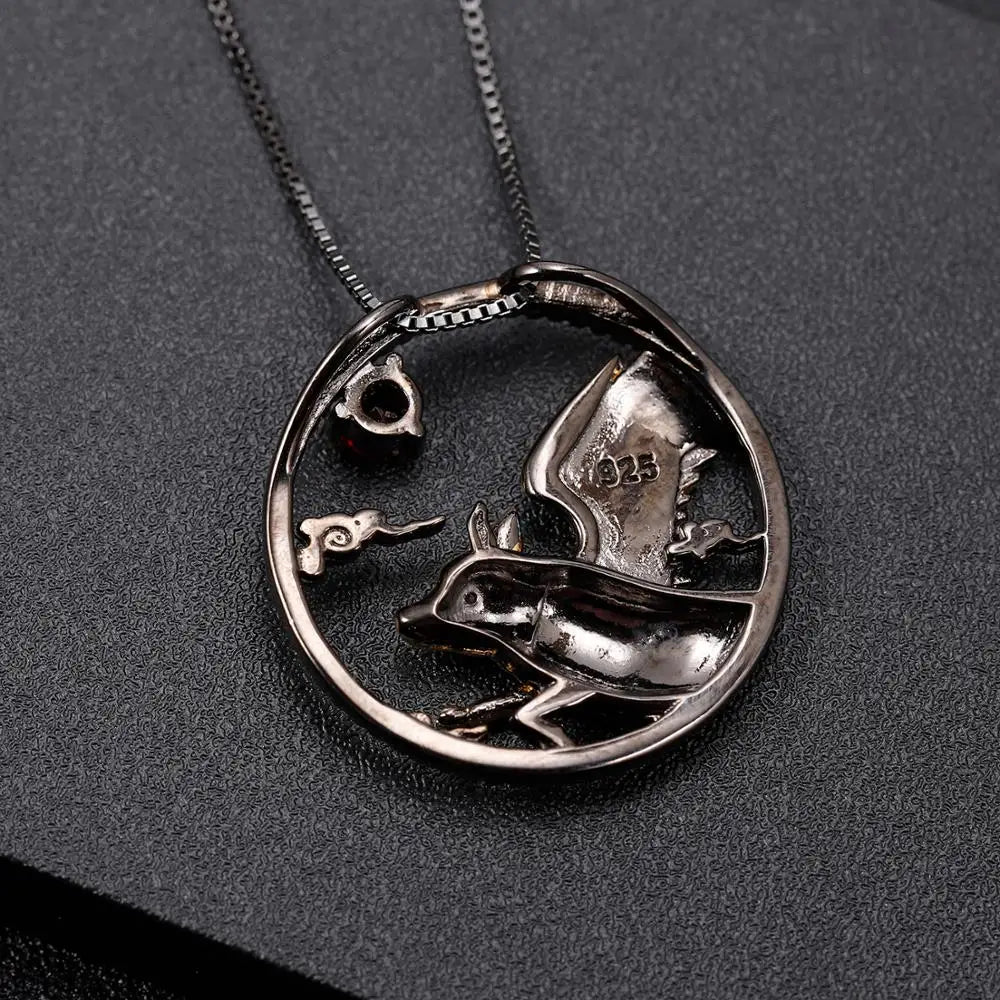 Year of the Pig Chinese Zodiac | Black Rhodium Plated Sterling Silver | 18K Gold | Opal | Garnet | Amethyst | Necklace