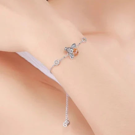 Crystal Bumble Bee | Sterling Silver | 18K Gold | Zirconia | Chain Bracelet