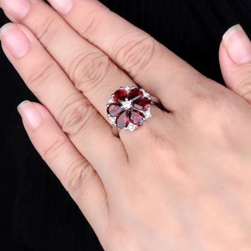 Red Flower | Garnet | Zirconia | Sterling Silver | Jewelry Set