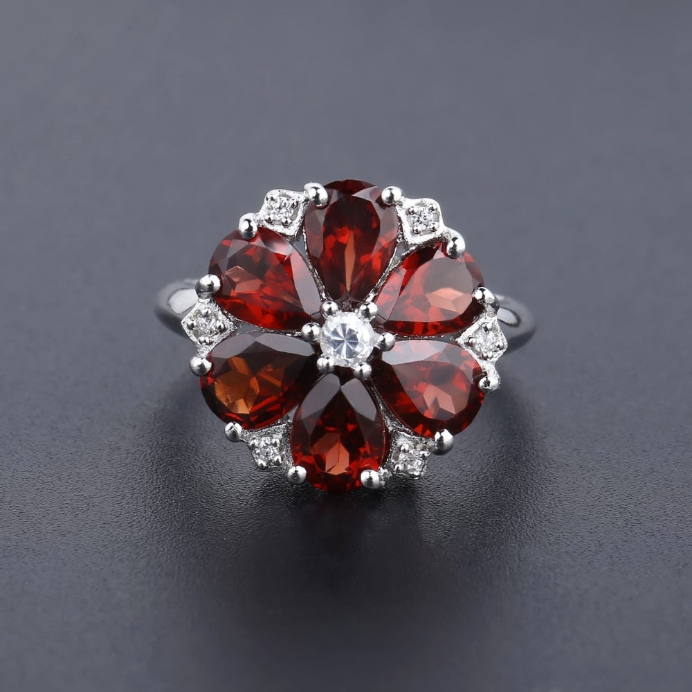 Red Flower | Garnet | Zirconia | Sterling Silver | Jewelry Set