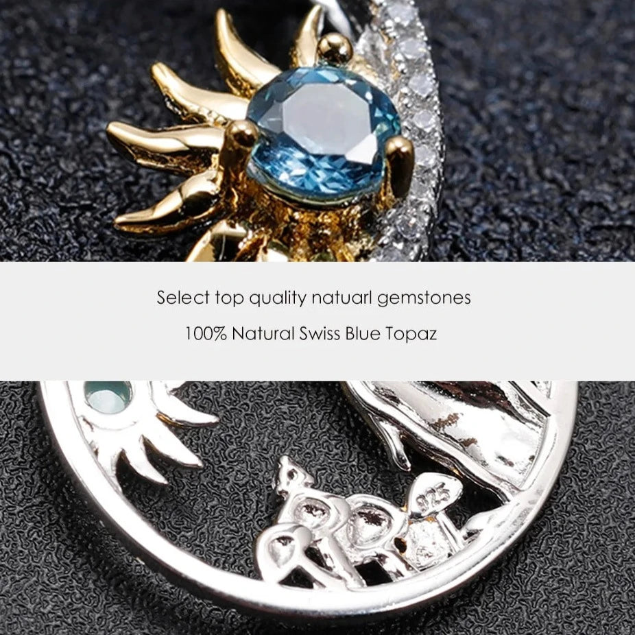 Year of the Rabbit Chinese Zodiac | Sterling Silver | 18K Gold | Blue Topaz | Opal | Diopside | Necklace