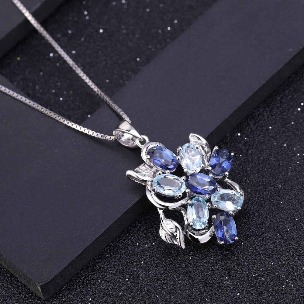 Flower Cluster Vine | Blue Topaz | Mystic Quartz | Sterling Silver | Jewelry Set