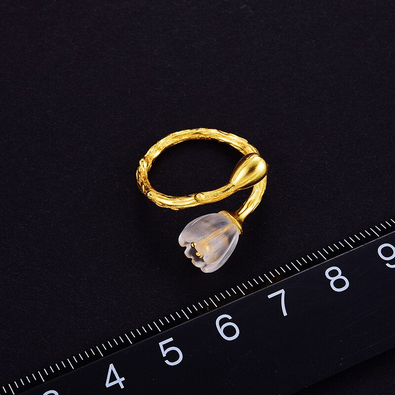 Lily Of The Valley | Crystal Quartz | Sterling Silver | 18K Gold | Wrap Ring