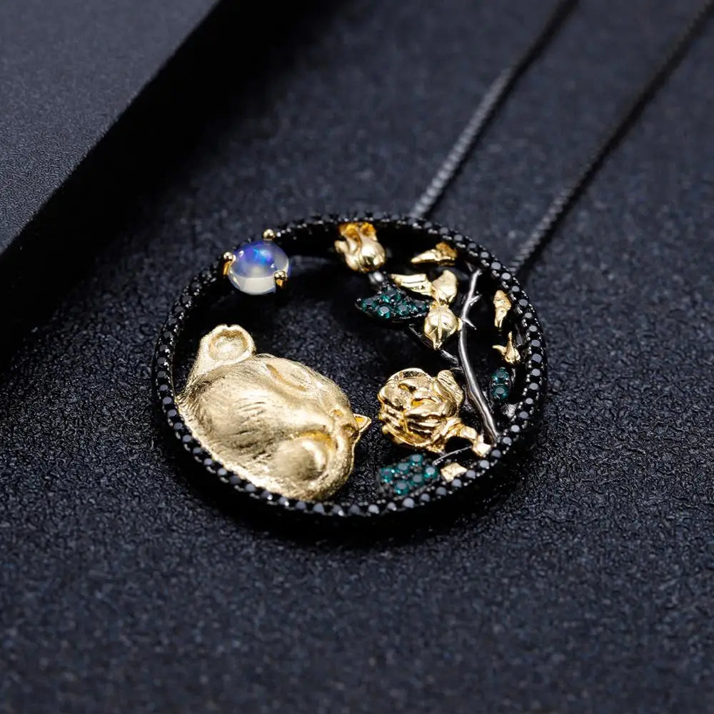 Year of the Tiger Chinese Zodiac | Black Rhodium Plated Sterling Silver | 18K Gold | Opal | Garnet | Amethyst | Necklace
