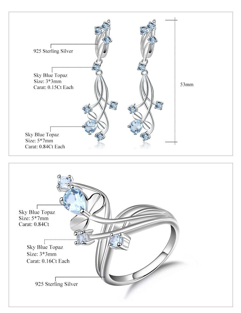 Wispy Floral Vine | Blue Topaz | Sterling Siler | Jewelry Set