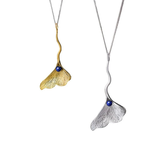 Ginkgo Leaf | Sterling Silver | 18K Gold | Lapis Lazuli | Pendant
