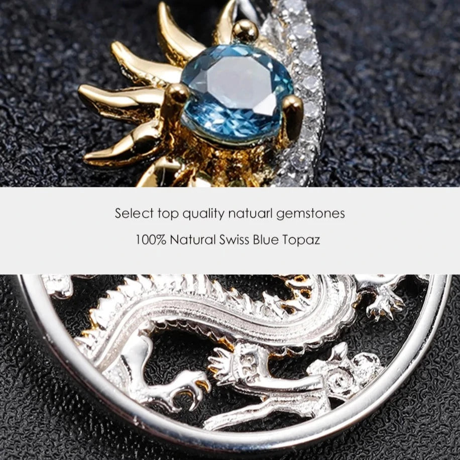 Year of the Dragon Zodiac | Sterling Silver | 18K Gold | Opal | Blue Topaz | Diopside | Necklace