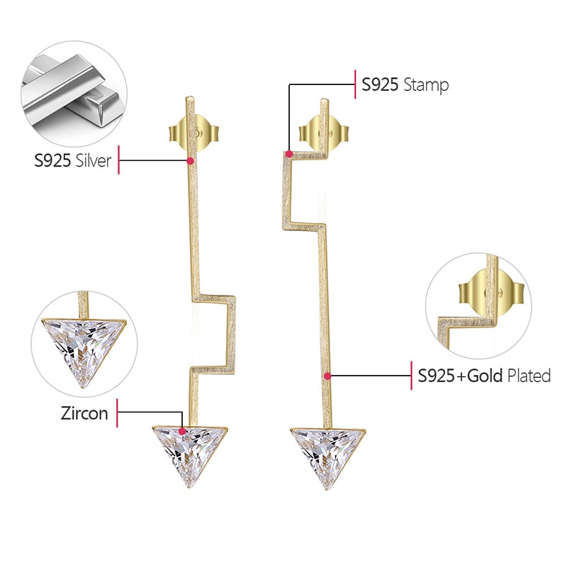 Geometric Arrow | Sterling Silver | Zirconia | Dangle Earrings