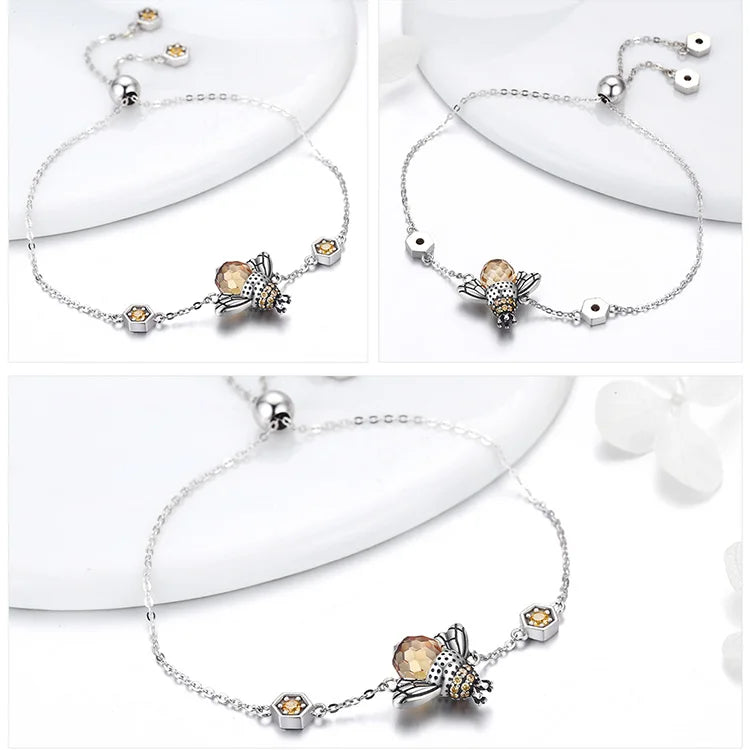 Crystal Bumble Bee | Sterling Silver | 18K Gold | Zirconia | Chain Bracelet