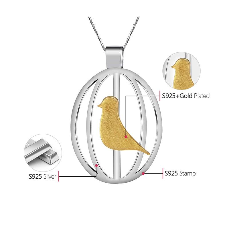Bird In A Cage | Sterling Silver | 18K Gold | Pendant