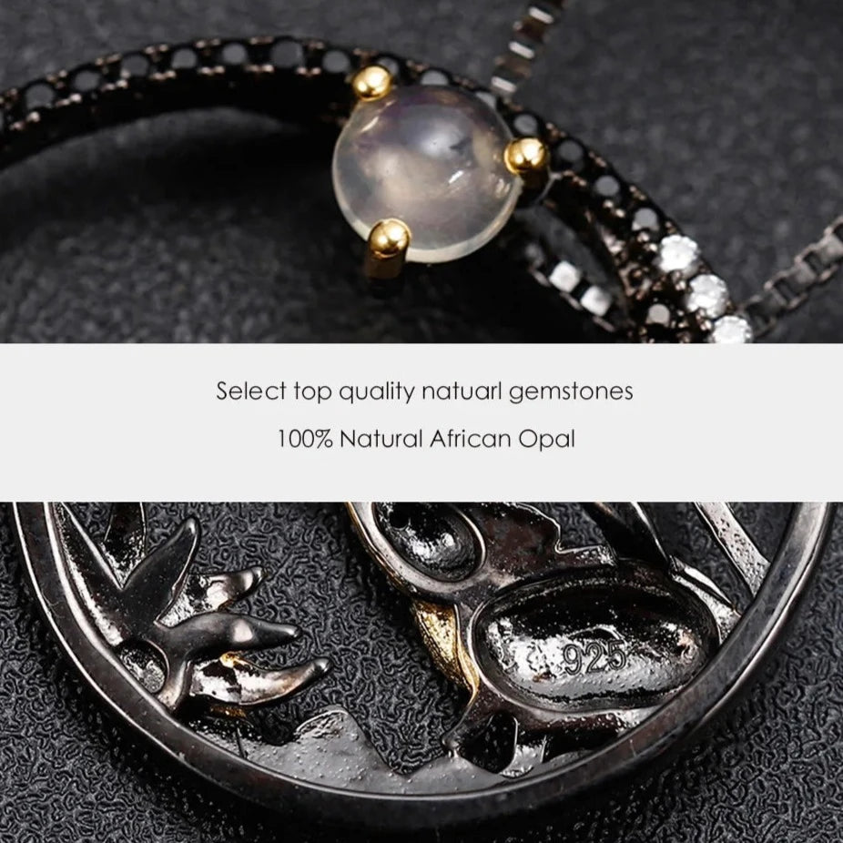 Yin Yang Year of the Rat Chinese Zodiac | Black Rhodium Plated Sterling Silver | Opal | Garnet | Amethyst | Pendant Necklace