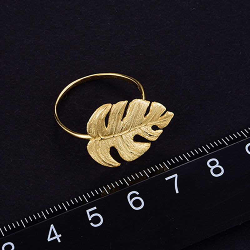 Monstera Leaf | Sterling Silver | 18K Gold | Adjustable Ring