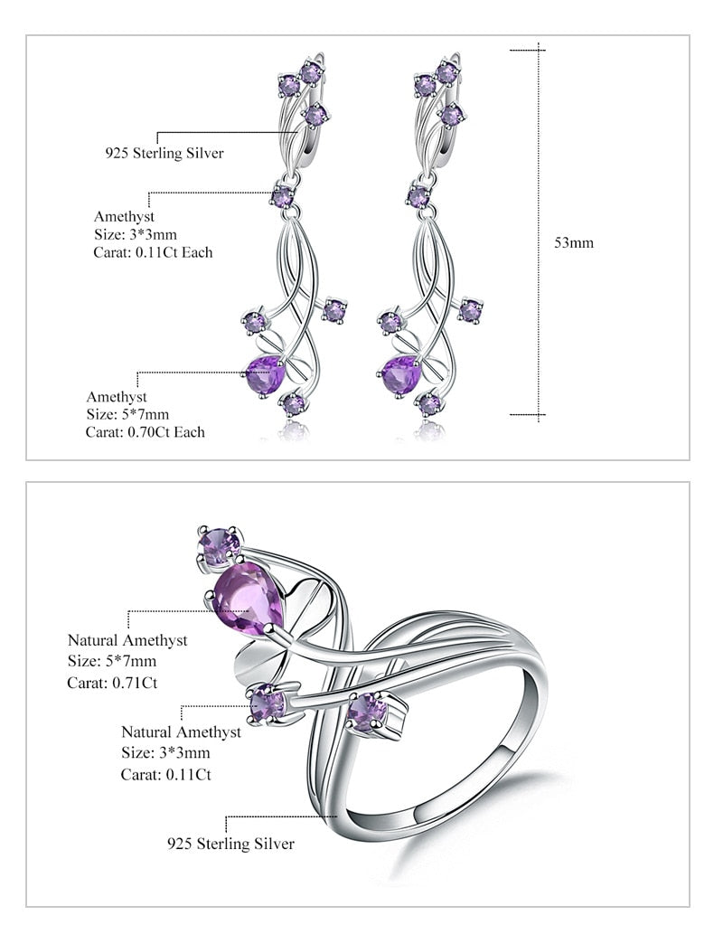 Wispy Floral Vines | Amethyst | Sterling Silver | Jewelry Set