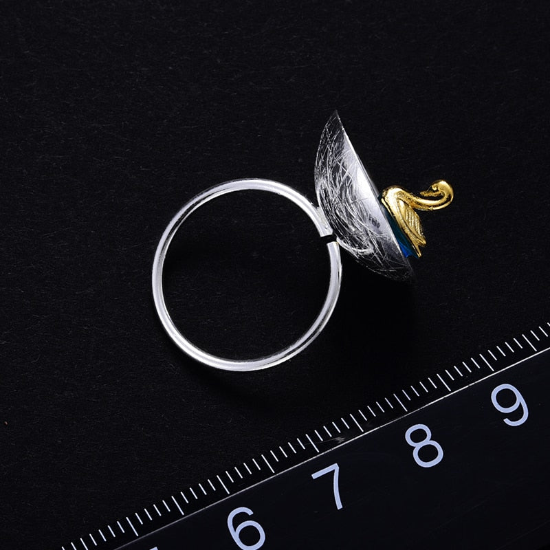 Swimming Swan | Sterling Silver | 18K Gold | Resin | Adjustable Ring