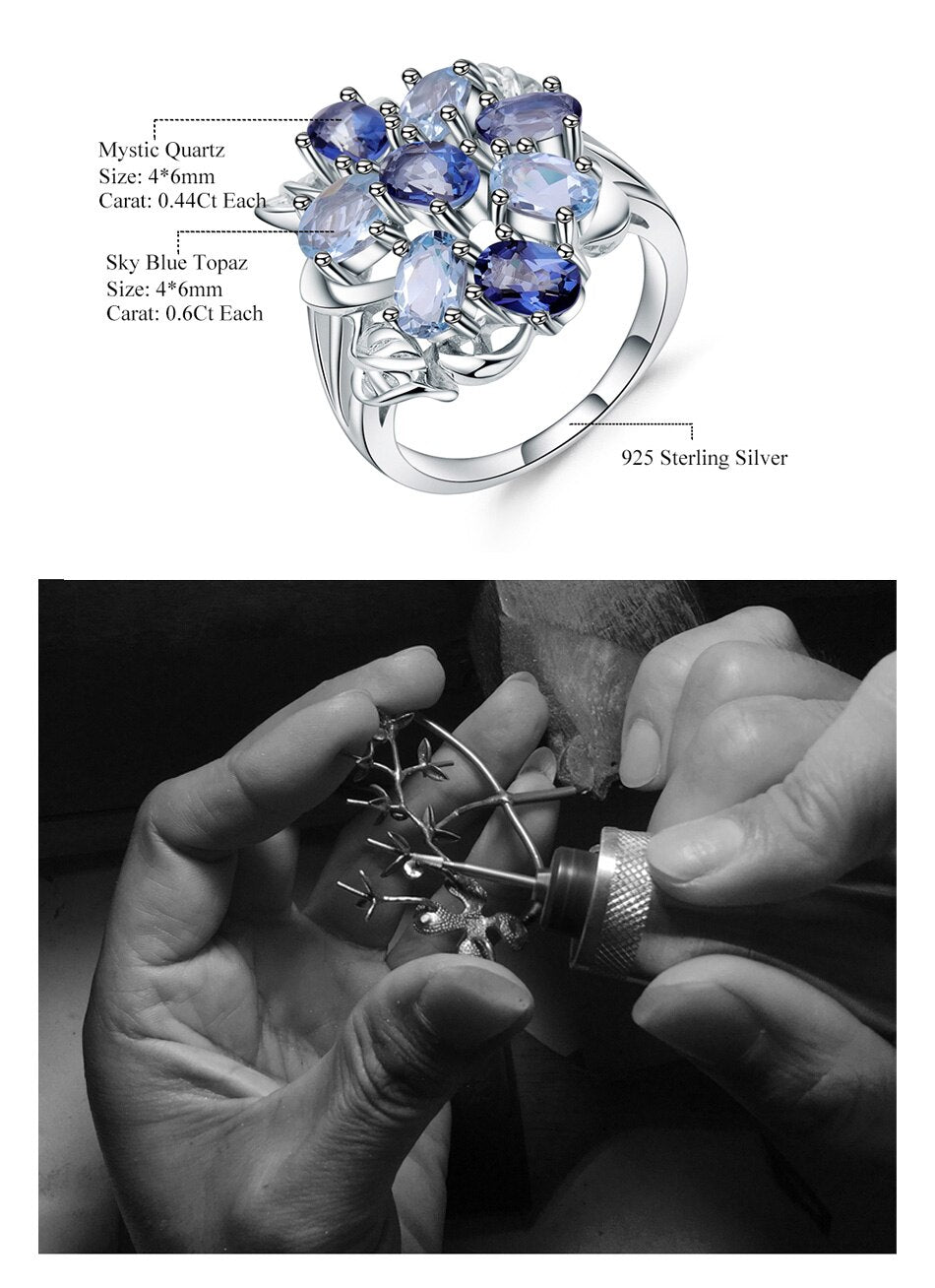 Flower Cluster Vine | Blue Topaz | Mystic Quartz | Sterling Silver | Jewelry Set