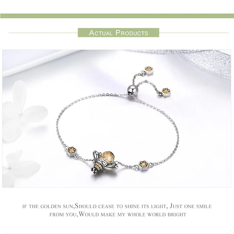 Crystal Bumble Bee | Sterling Silver | 18K Gold | Zirconia | Chain Bracelet