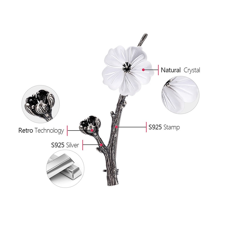 Cherry Blossom | Antiqued Sterling Silver | Crystal Quartz | Brooch