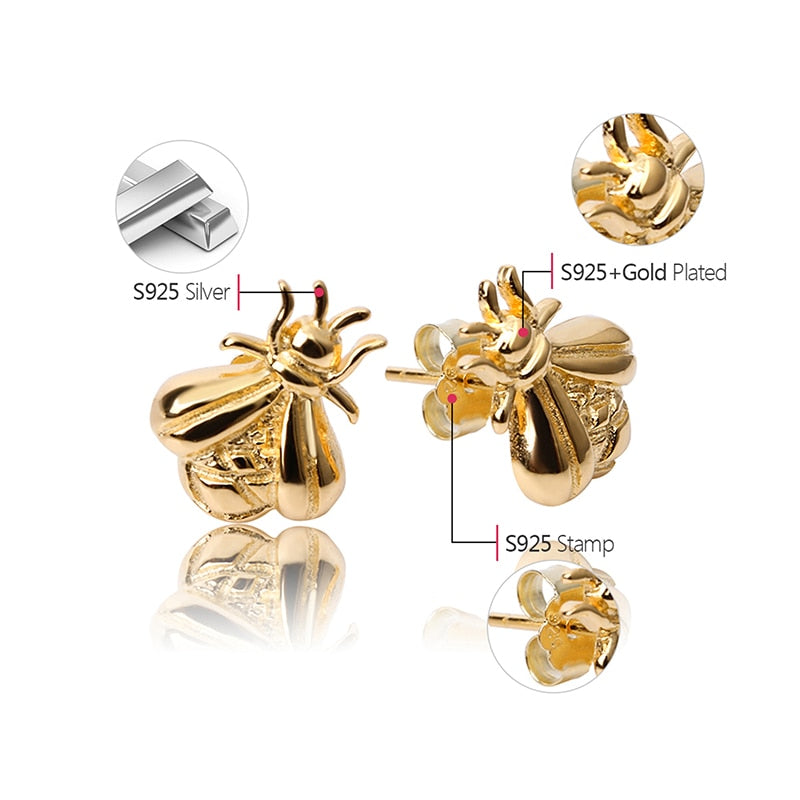 Honey Bee | Sterling Silver | 18K Gold | Stud Earrings