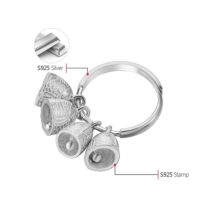 Asian Style Fish Bell | Sterling Silver | Charm Ring