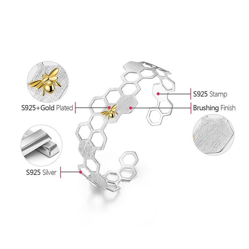 Bee & Honeycomb | Sterling Silver | 18K Gold | Bracelet